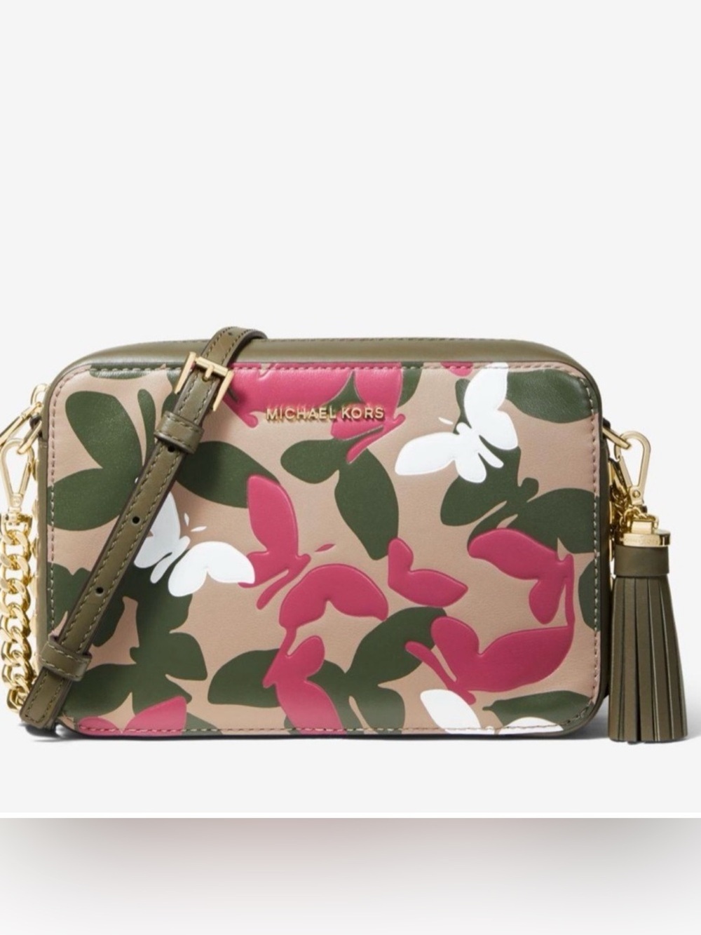 Michael Kors Ginny Medium Butterfly Camo Leather Crossbody Bag NWOT
